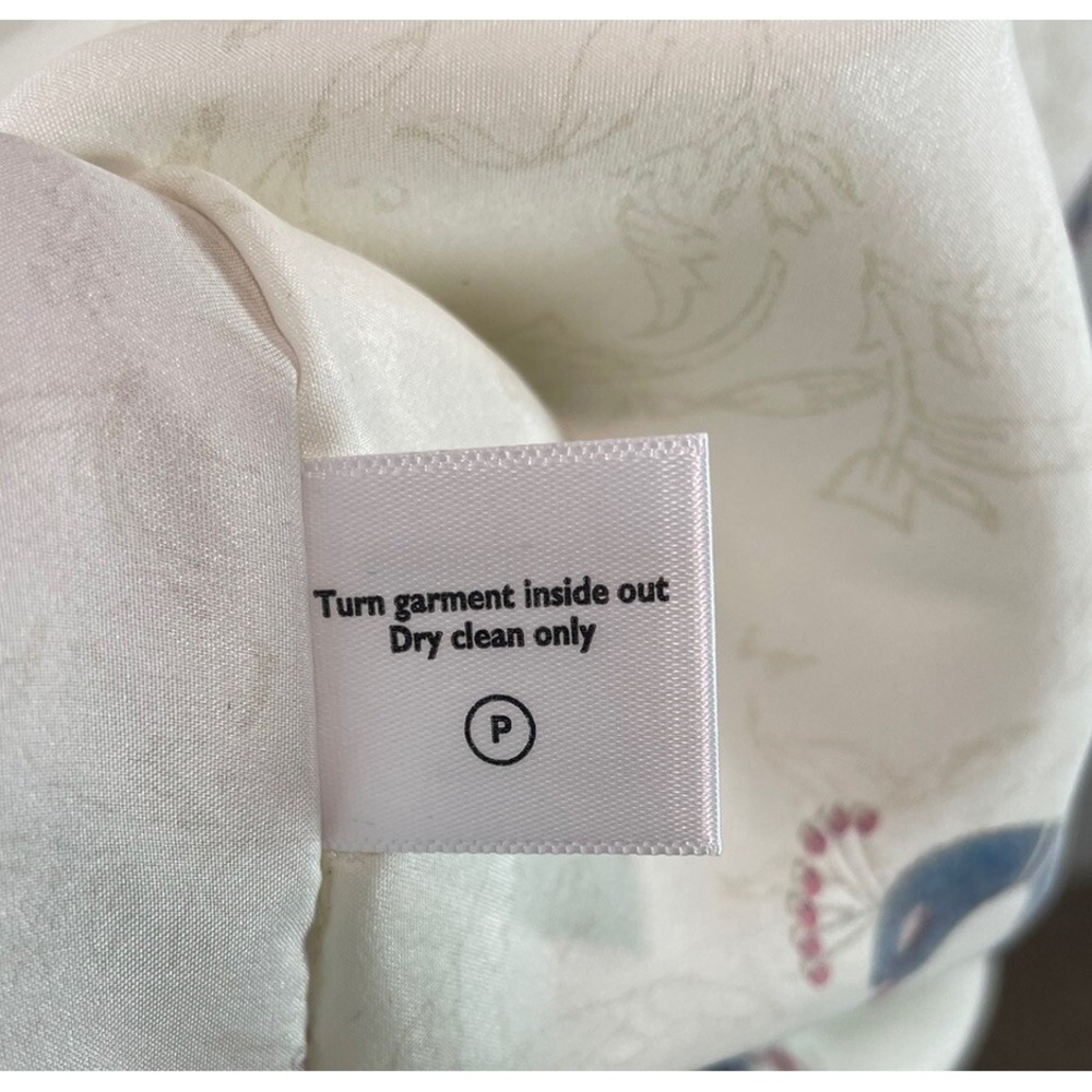 Roller Rabbit Poncho Cover Up 100% Silk Peacock Print Tassels Beige Teal‎ - Picture 10 of 10